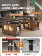 Solid Wood Transforming Coffee Table with Lift-Top & Storage
