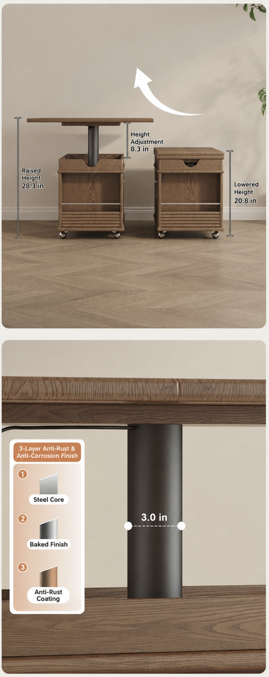 Solid Wood Transforming Coffee Table with Lift-Top & Storage