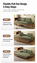 Solid Beech Wood Pull-Out Sofa Bed with Chenille Upholstery