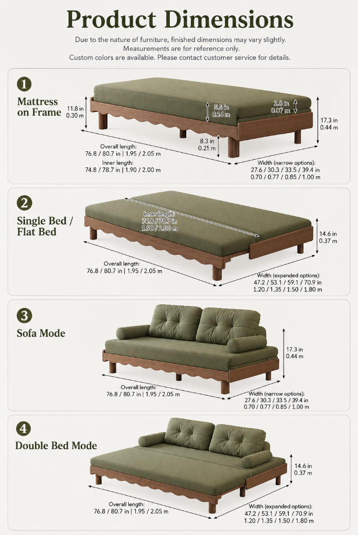 Solid Beech Wood Pull-Out Sofa Bed with Chenille Upholstery