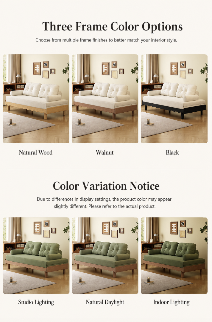 Solid Beech Wood Pull-Out Sofa Bed with Chenille Upholstery