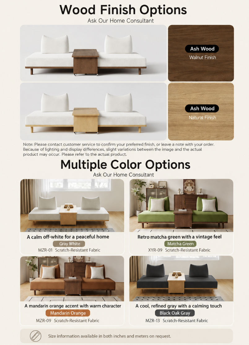 Solid Ash Wood Platform Sofa with Memory Foam