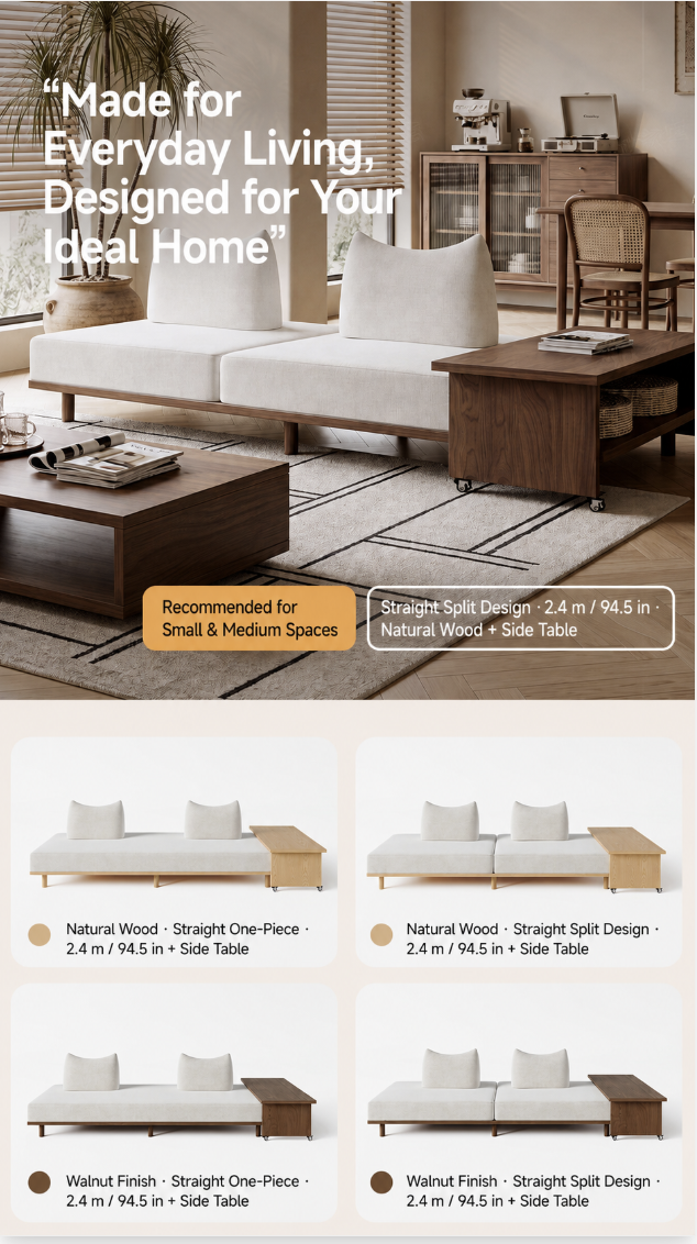 Solid Ash Wood Platform Sofa with Memory Foam