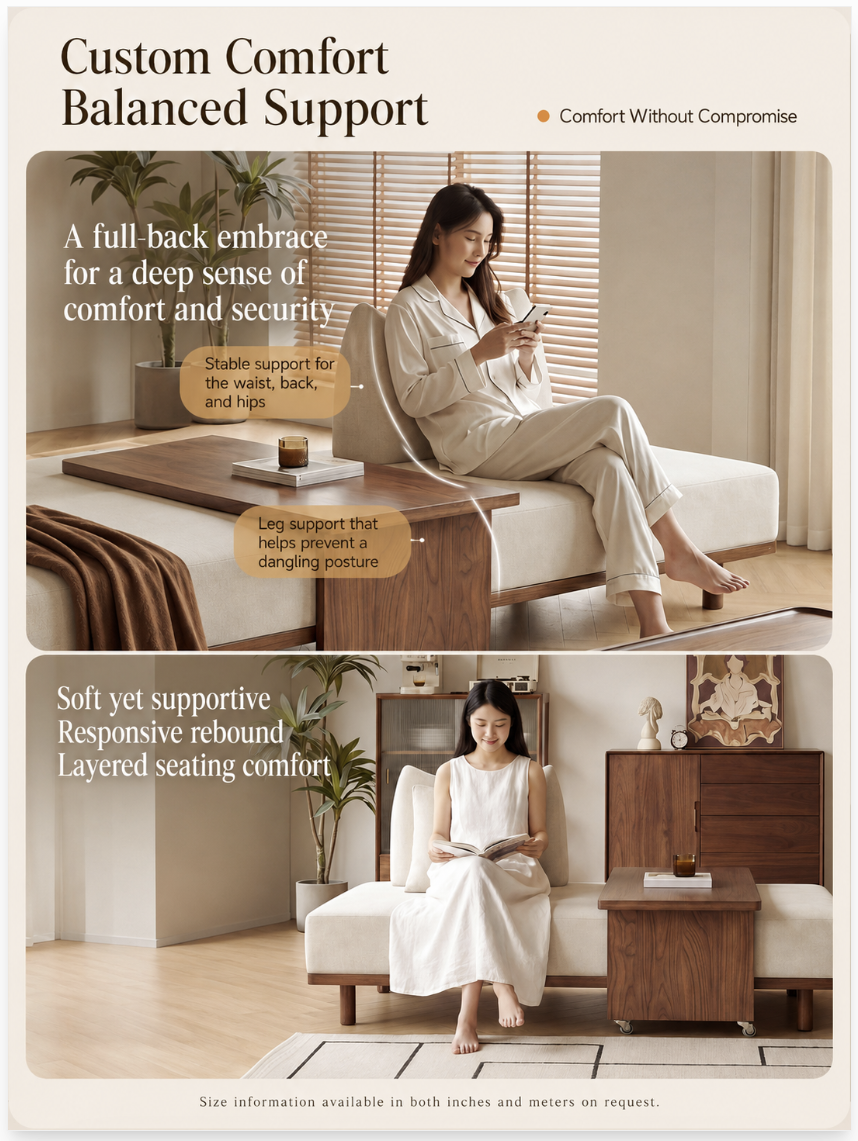 Solid Ash Wood Platform Sofa with Memory Foam