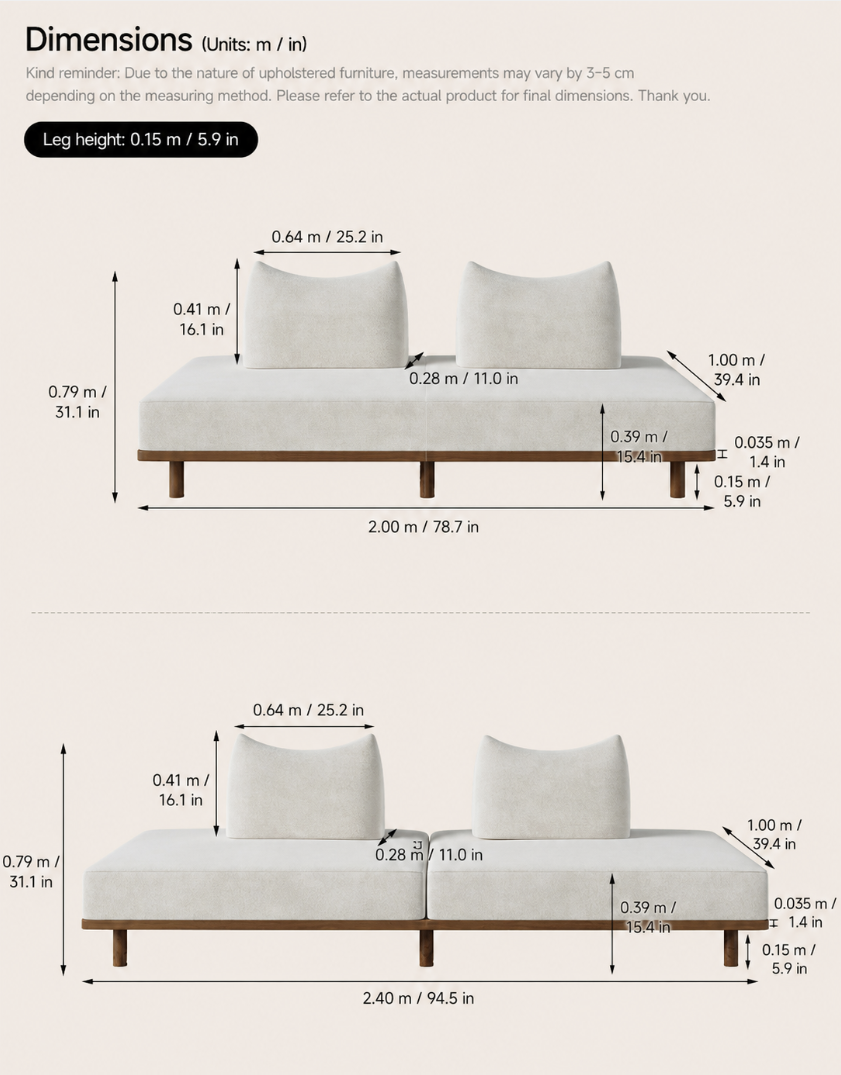 Solid Ash Wood Platform Sofa with Memory Foam