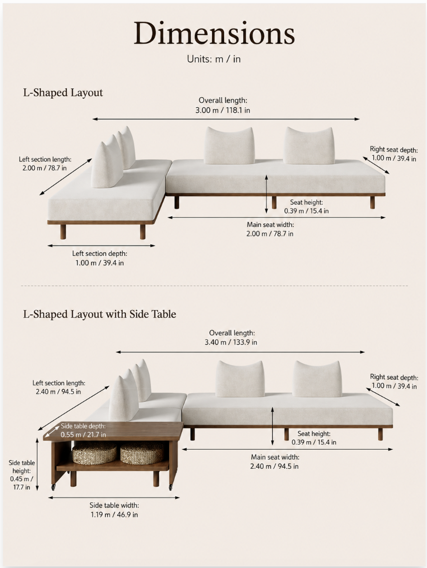 Solid Ash Wood Platform Sofa with Memory Foam
