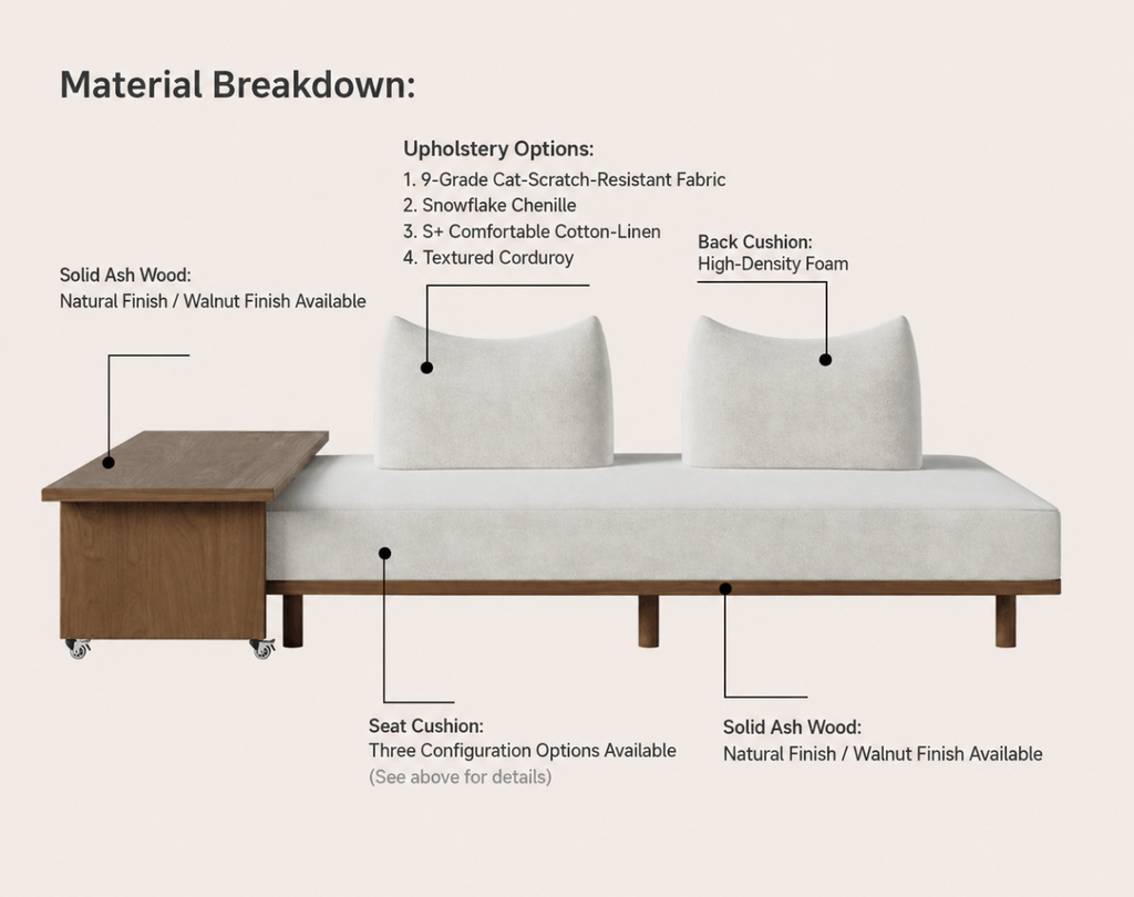 Solid Ash Wood Platform Sofa with Memory Foam