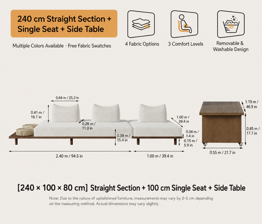 Solid Ash Wood Platform Sofa with Memory Foam