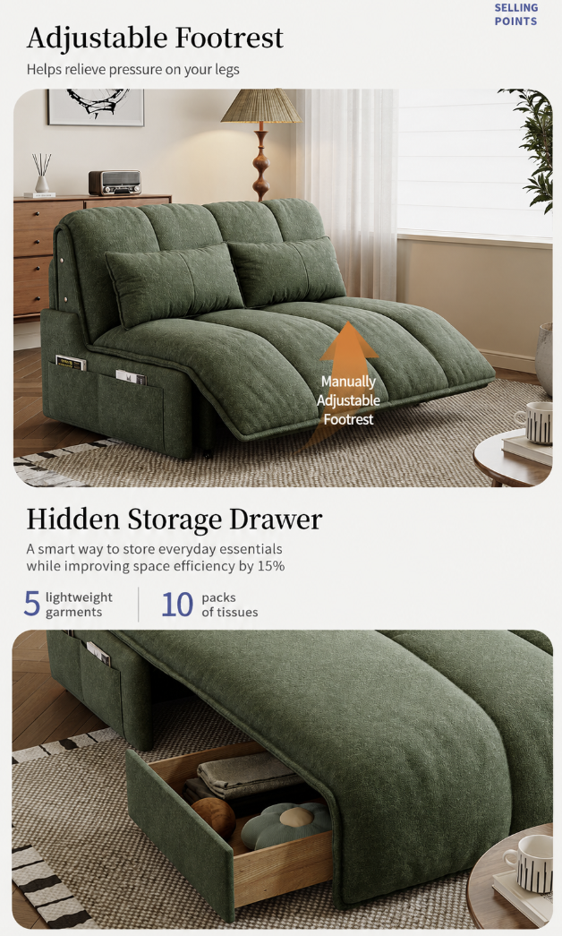 Smart Electric Convertible Sofa Bed with Motorized Extension