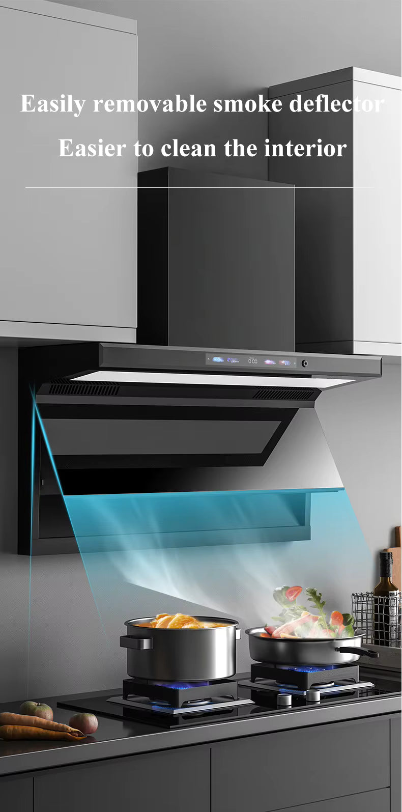 Smart Sensor Kitchen Range Hood – Wall-Mounted, Low Noise, Modern Design