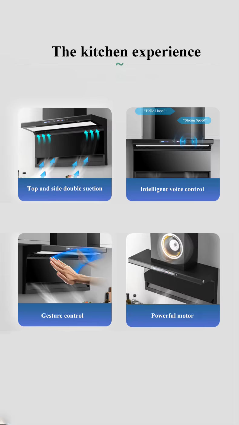 Smart Sensor Kitchen Range Hood – Wall-Mounted, Low Noise, Modern Design