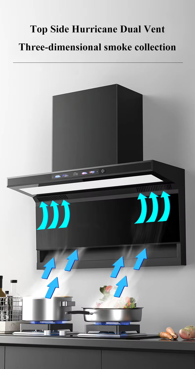 Smart Sensor Kitchen Range Hood – Wall-Mounted, Low Noise, Modern Design