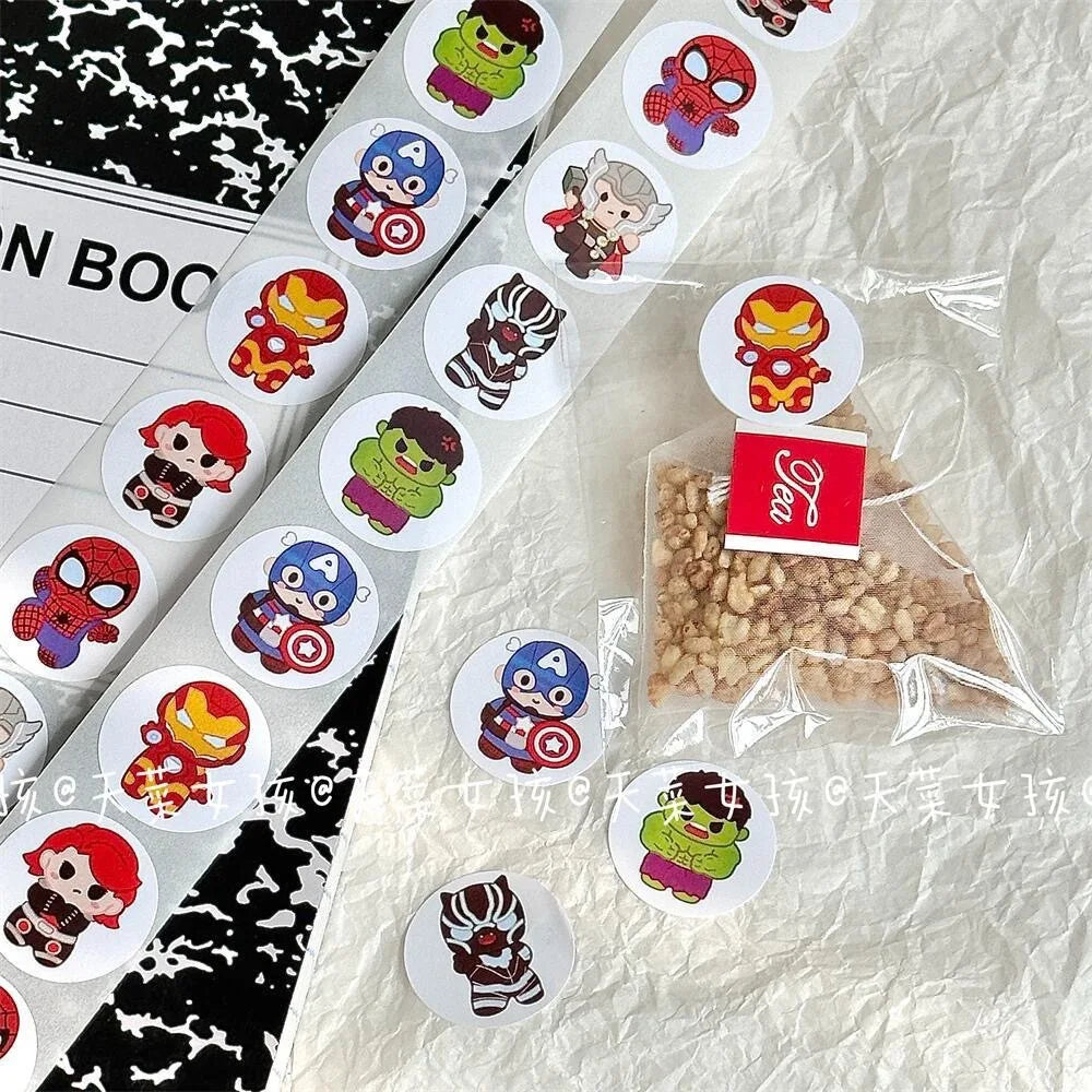 New 500PCS Avengers Roll Sticker MV Decorative Seal Sticker Circular Alliance Hulk Steel Iron Man Sticker Kids Gift Kawaii