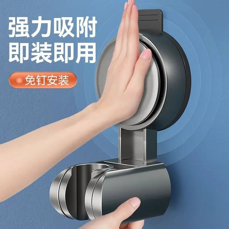 Unique Horizontal Setting Suction Cup Handheld Shower Head Holder Large Relocatable Wall Mounted Bracket