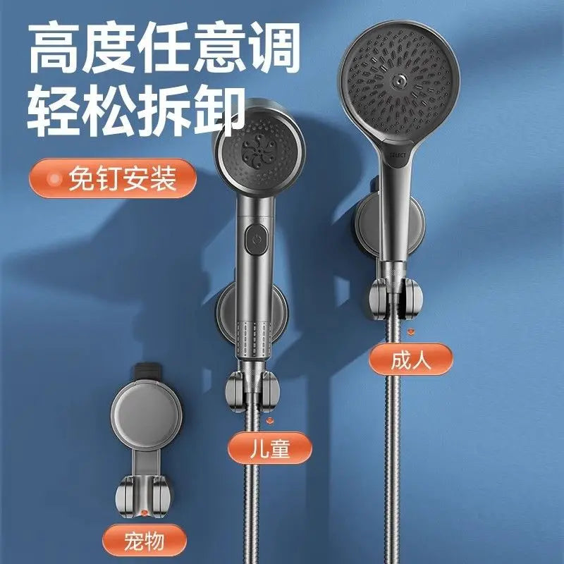 Unique Horizontal Setting Suction Cup Handheld Shower Head Holder Large Relocatable Wall Mounted Bracket