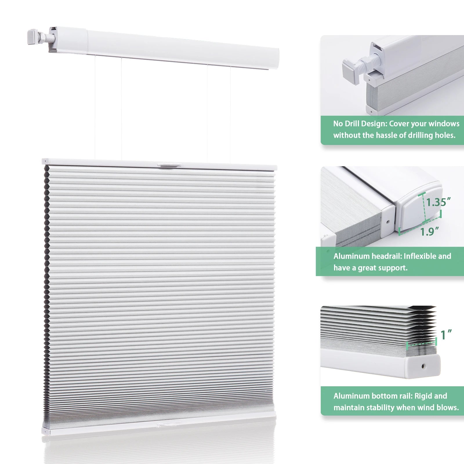 No-Drill Top-Down Bottom-Up Honeycomb Blinds – Cordless, Thermal Insulated, Noise Reduction