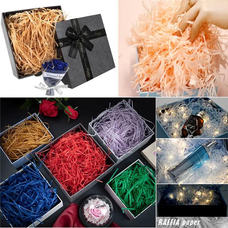 100g Colorful Shredded Crinkle Lafite Paper Raffia Filler DIY Wedding Party Gift Box Candy Material Packaging Filler