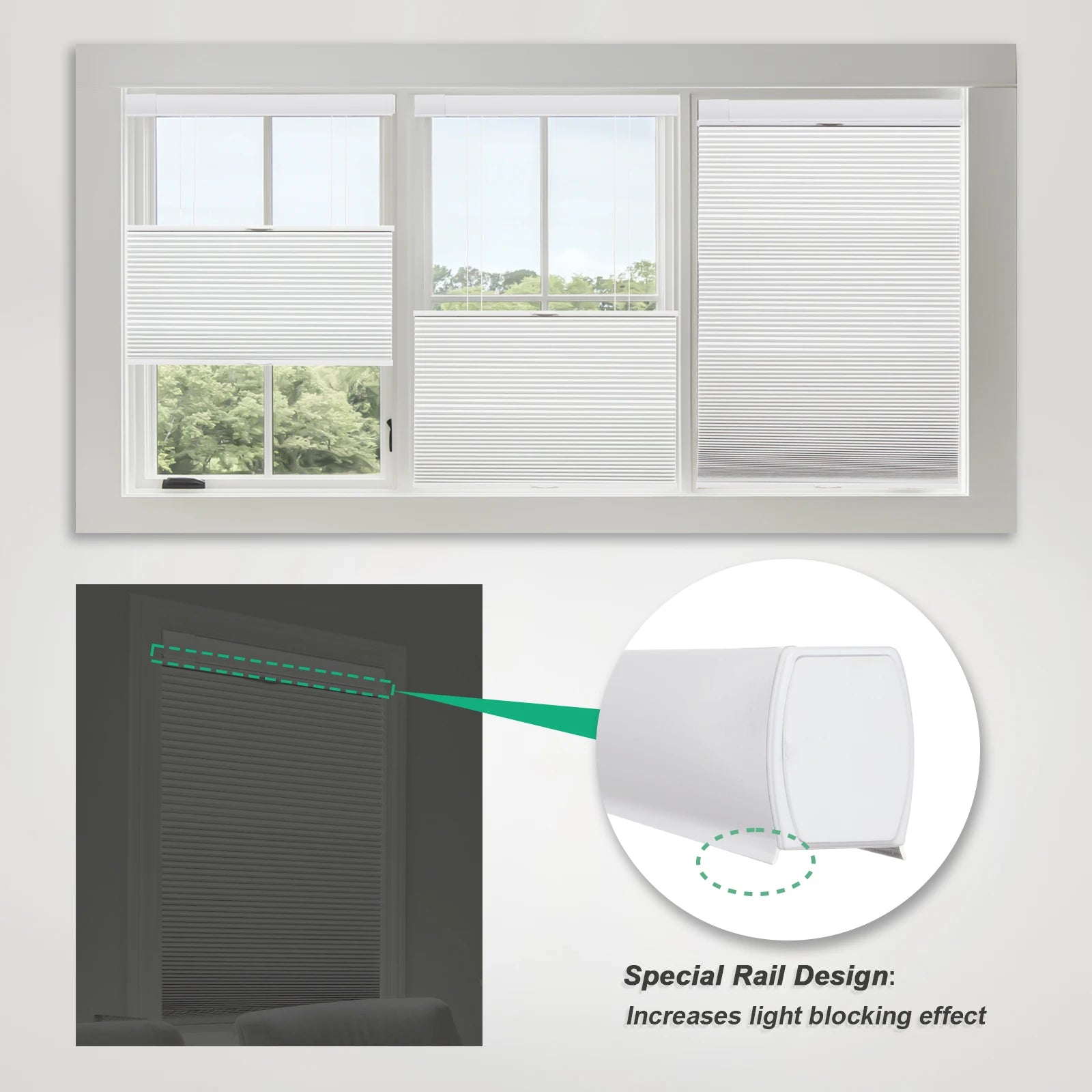 No-Drill Top-Down Bottom-Up Honeycomb Blinds – Cordless, Thermal Insulated, Noise Reduction