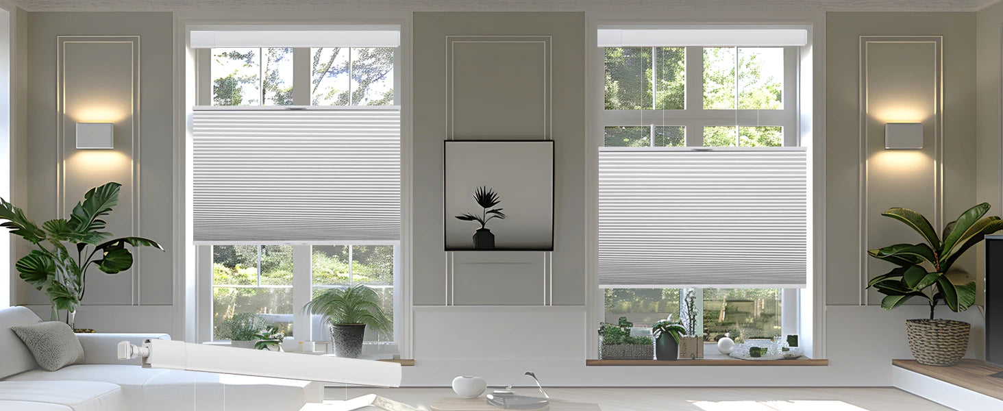 No-Drill Top-Down Bottom-Up Honeycomb Blinds – Cordless, Thermal Insulated, Noise Reduction