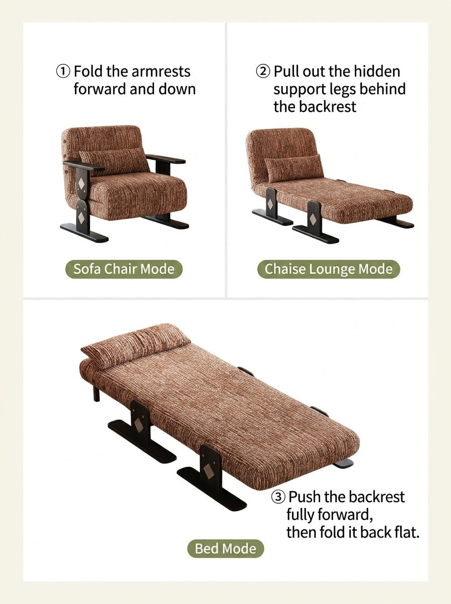 Convertible Chenille Sofa Bed Chair with Adjustable Backrest - Androf