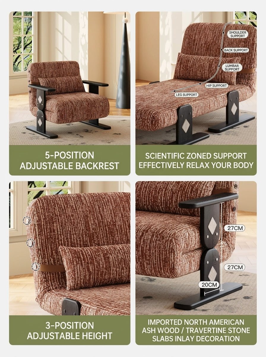 Convertible Chenille Sofa Bed Chair with Adjustable Backrest - Androf