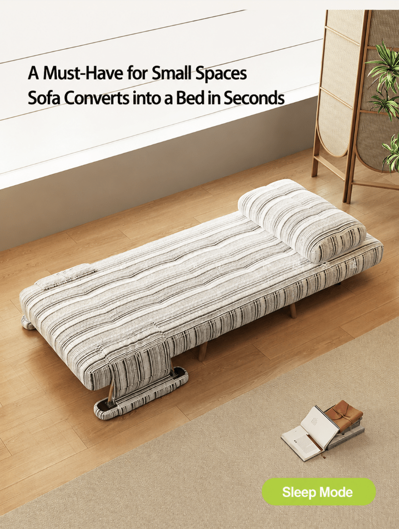 Convertible Striped Sofa Bed with Adjustable Recline & Removable Armrests - Androf