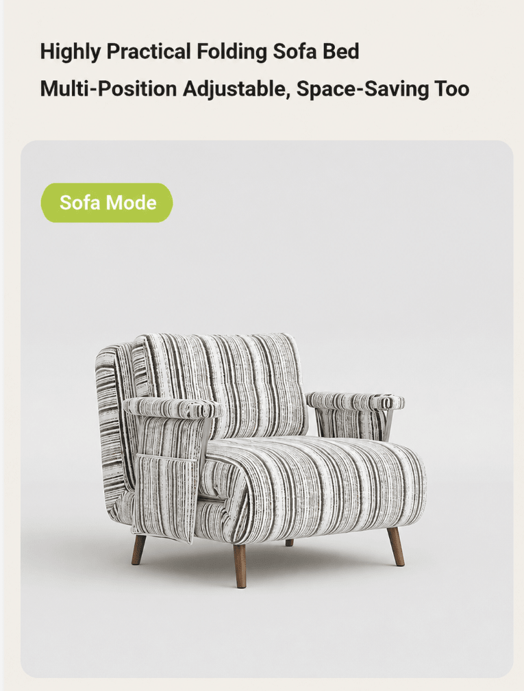 Convertible Striped Sofa Bed with Adjustable Recline & Removable Armrests - Androf