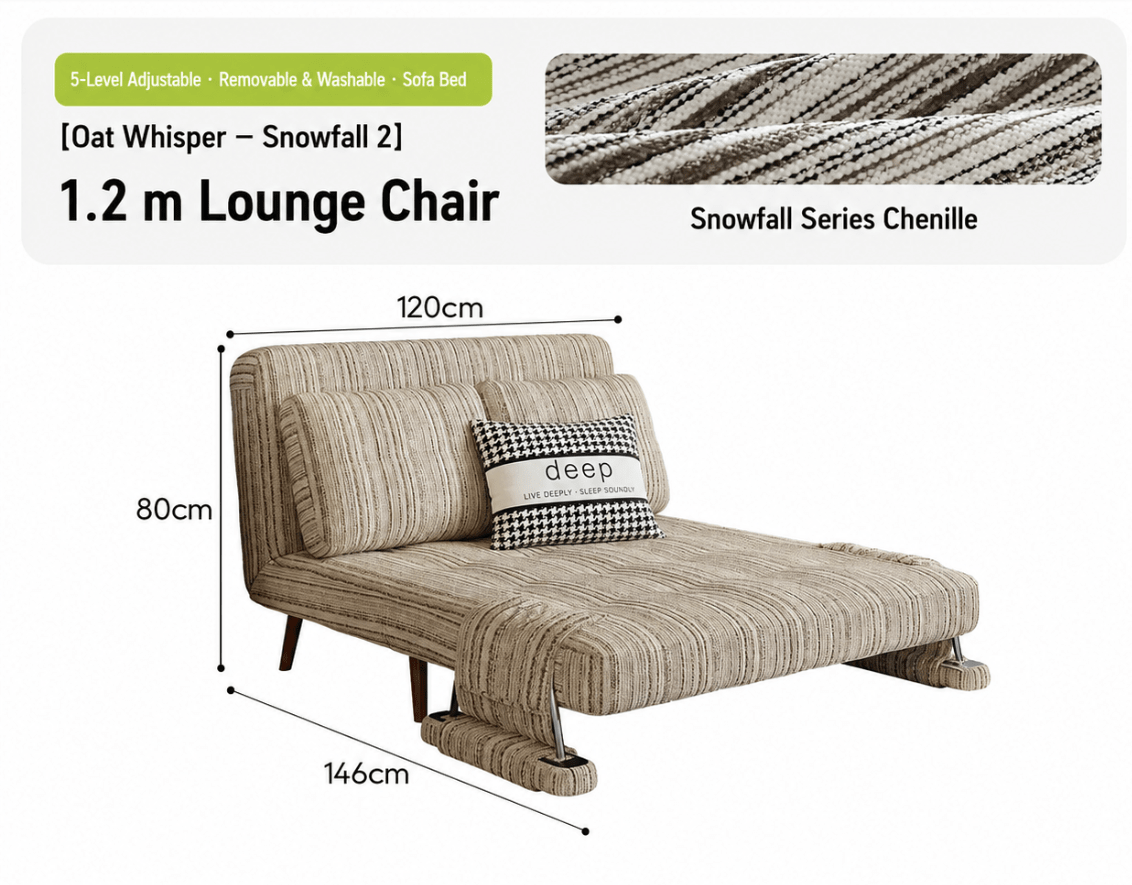 Convertible Striped Sofa Bed with Adjustable Recline & Removable Armrests - Androf