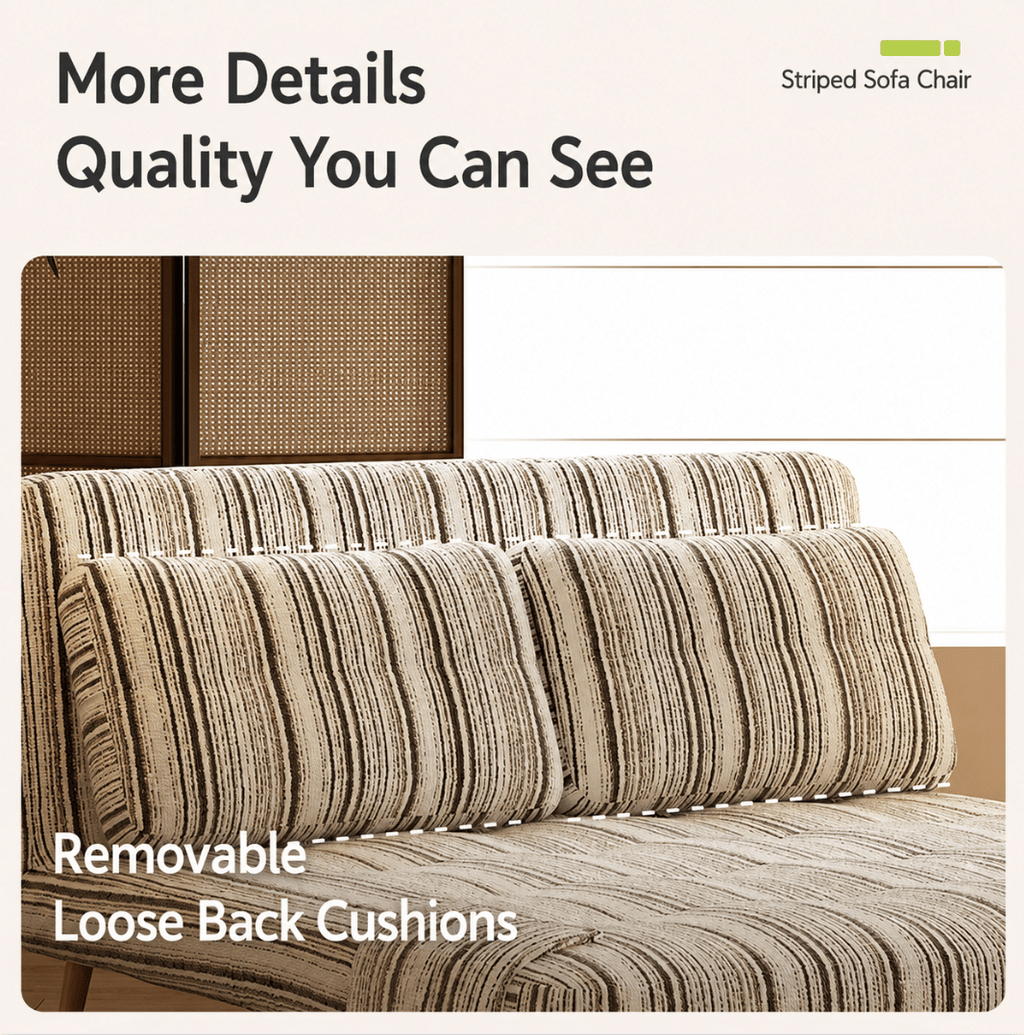 Convertible Striped Sofa Bed with Adjustable Recline & Removable Armrests - Androf