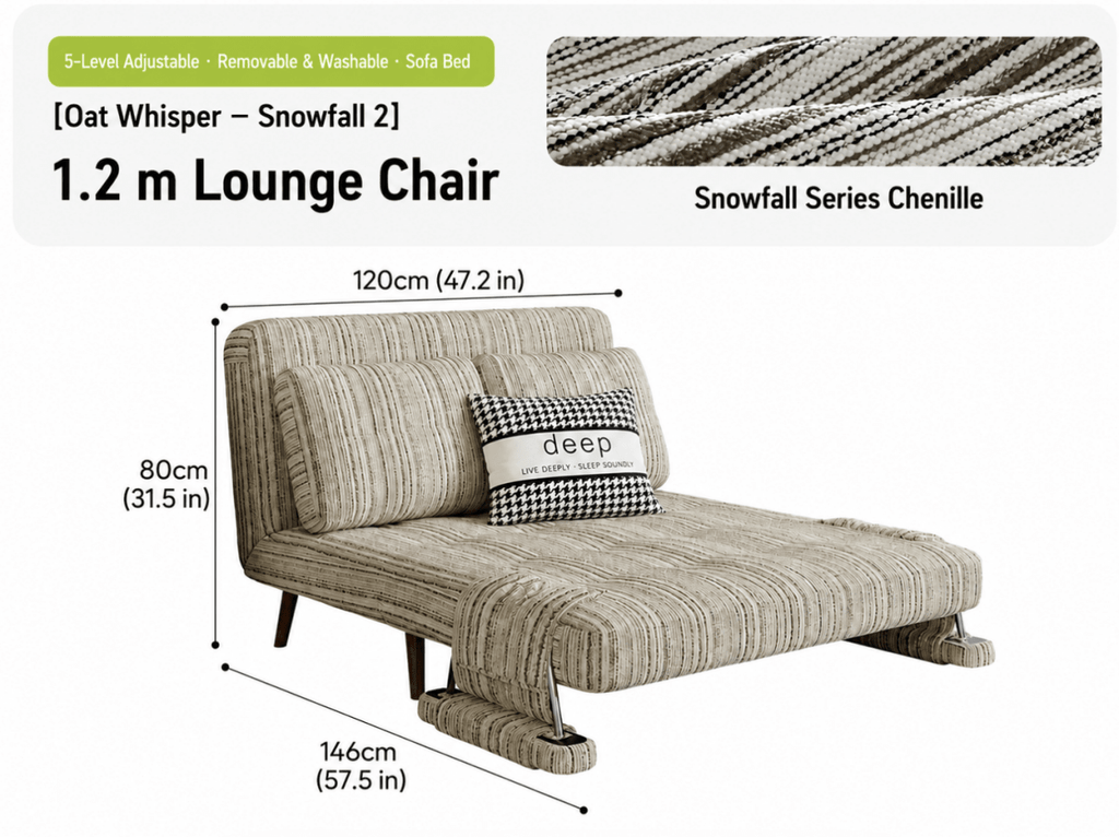 Convertible Striped Sofa Bed with Adjustable Recline & Removable Armrests - Androf