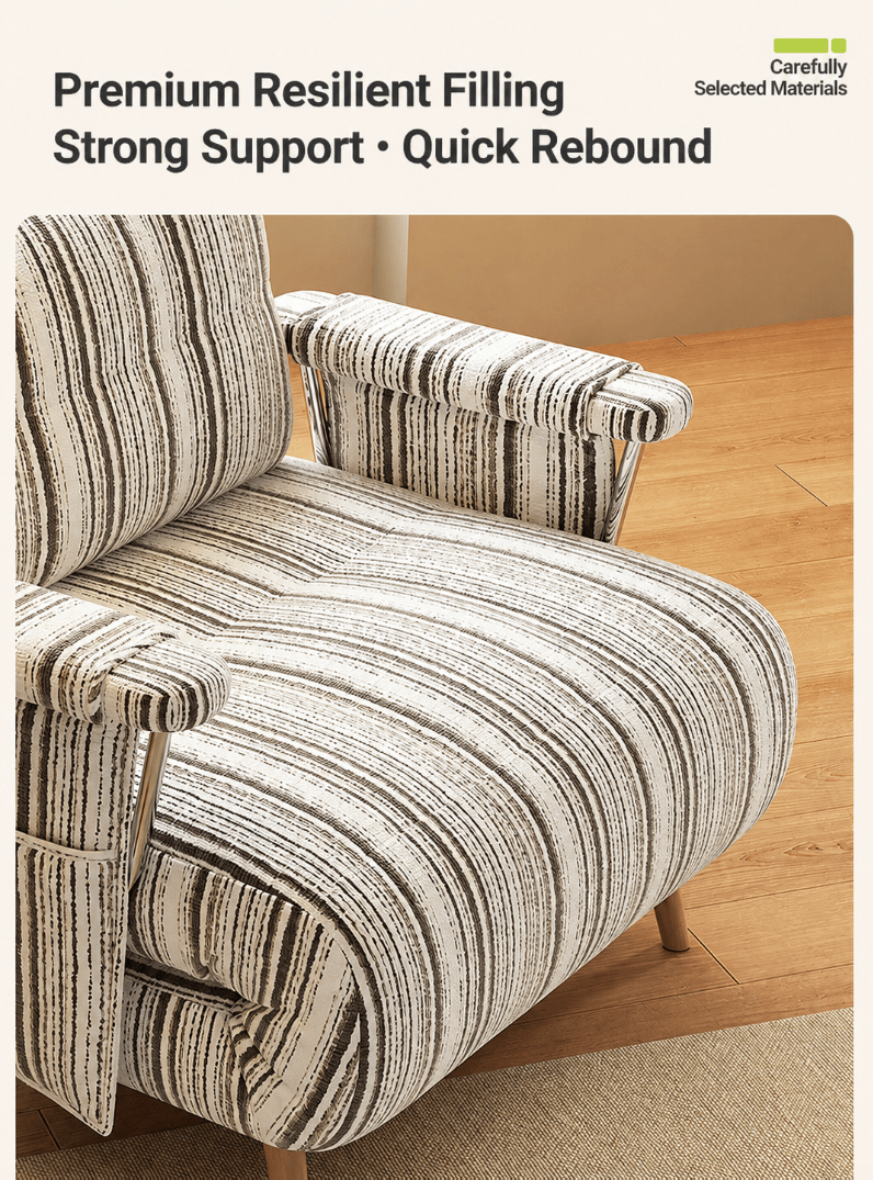 Convertible Striped Sofa Bed with Adjustable Recline & Removable Armrests - Androf