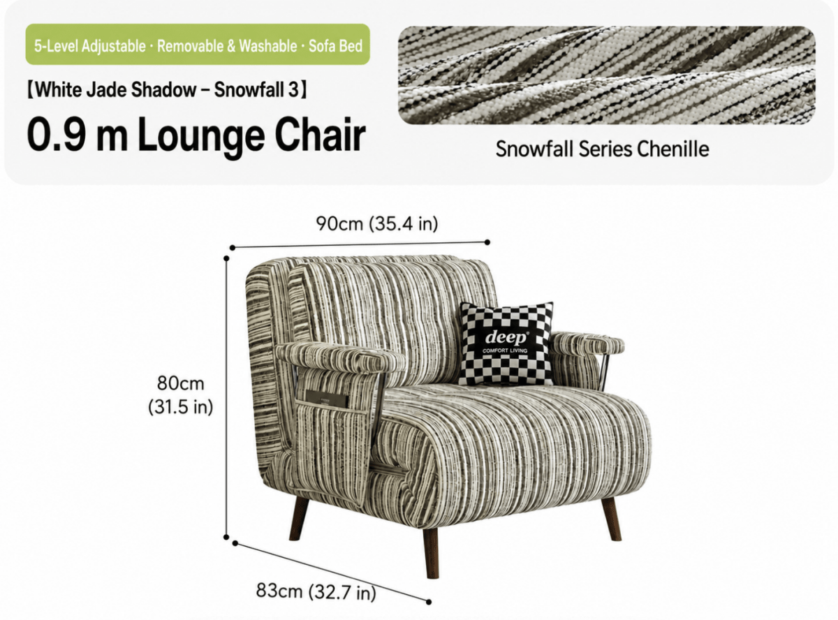 Convertible Striped Sofa Bed with Adjustable Recline & Removable Armrests - Androf