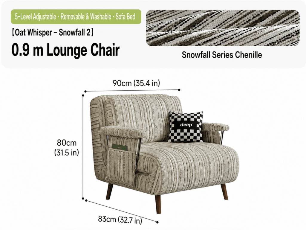 Convertible Striped Sofa Bed with Adjustable Recline & Removable Armrests - Androf