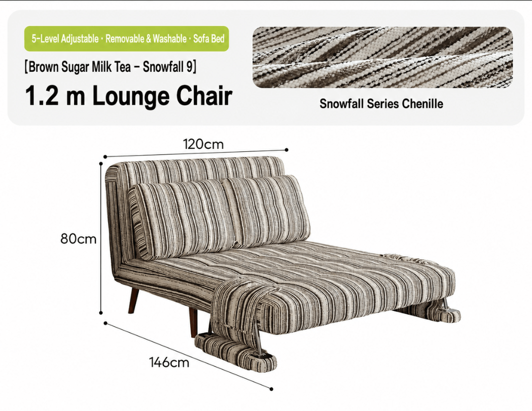 Convertible Striped Sofa Bed with Adjustable Recline & Removable Armrests - Androf
