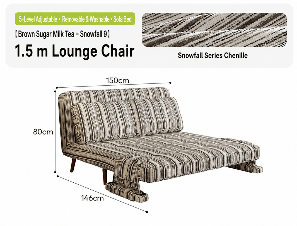 Convertible Striped Sofa Bed with Adjustable Recline & Removable Armrests - Androf