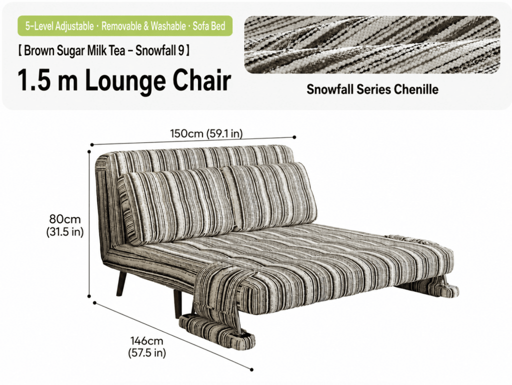 Convertible Striped Sofa Bed with Adjustable Recline & Removable Armrests - Androf