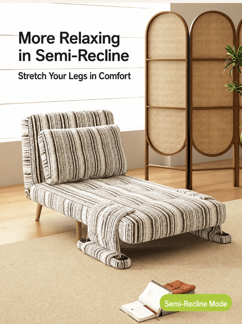 Convertible Striped Sofa Bed with Adjustable Recline & Removable Armrests - Androf