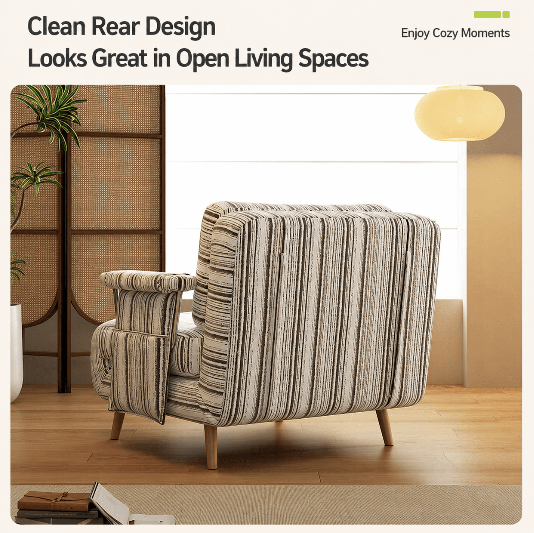 Convertible Striped Sofa Bed with Adjustable Recline & Removable Armrests - Androf