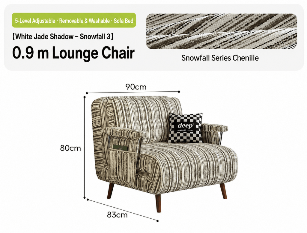 Convertible Striped Sofa Bed with Adjustable Recline & Removable Armrests - Androf
