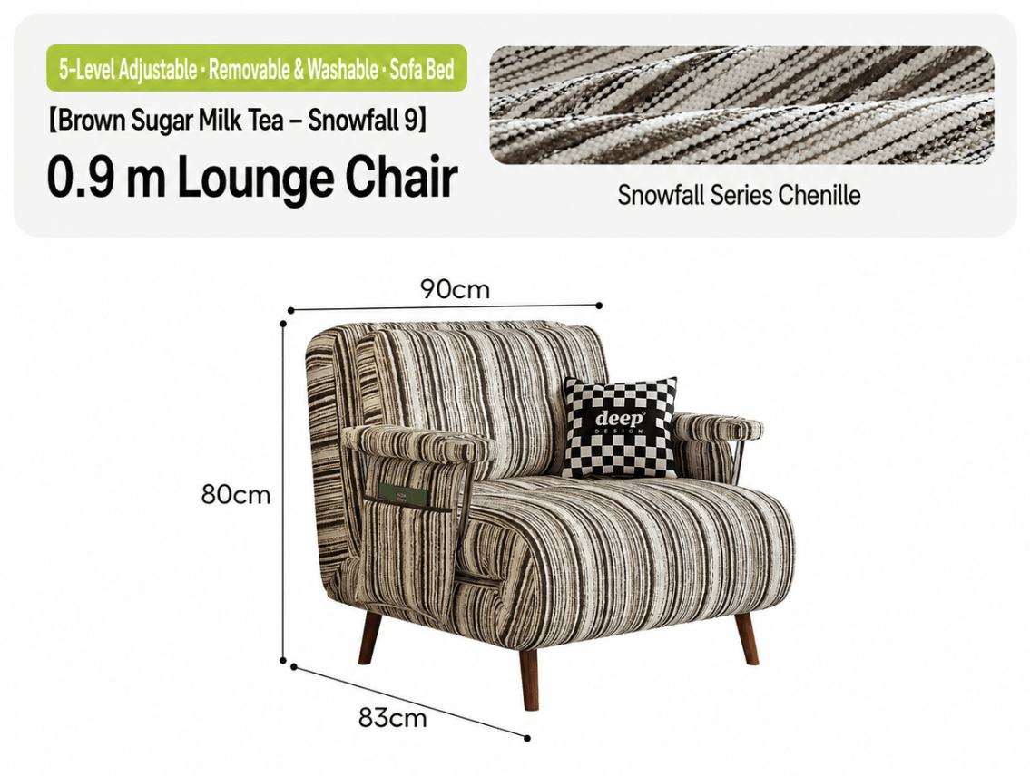 Convertible Striped Sofa Bed with Adjustable Recline & Removable Armrests - Androf