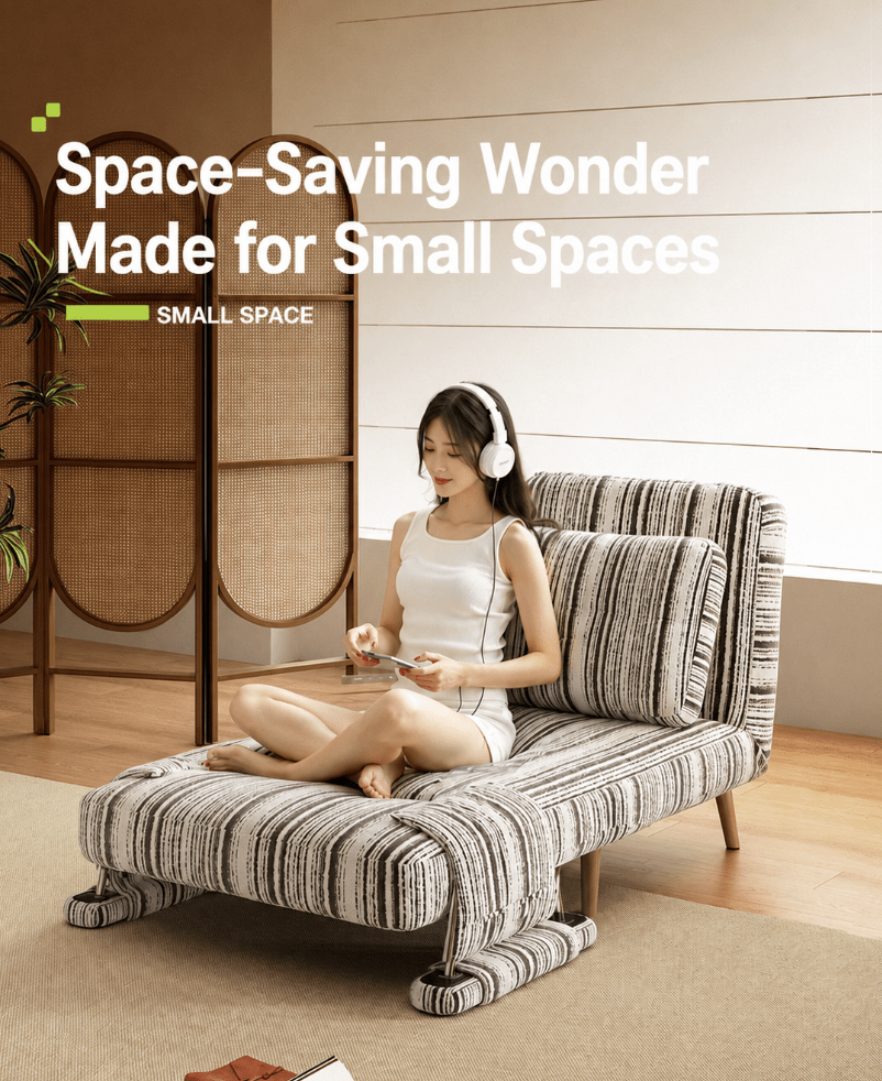Convertible Striped Sofa Bed with Adjustable Recline & Removable Armrests - Androf