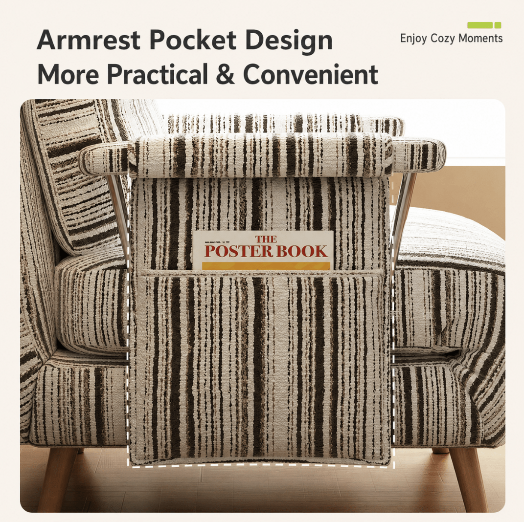 Convertible Striped Sofa Bed with Adjustable Recline & Removable Armrests - Androf