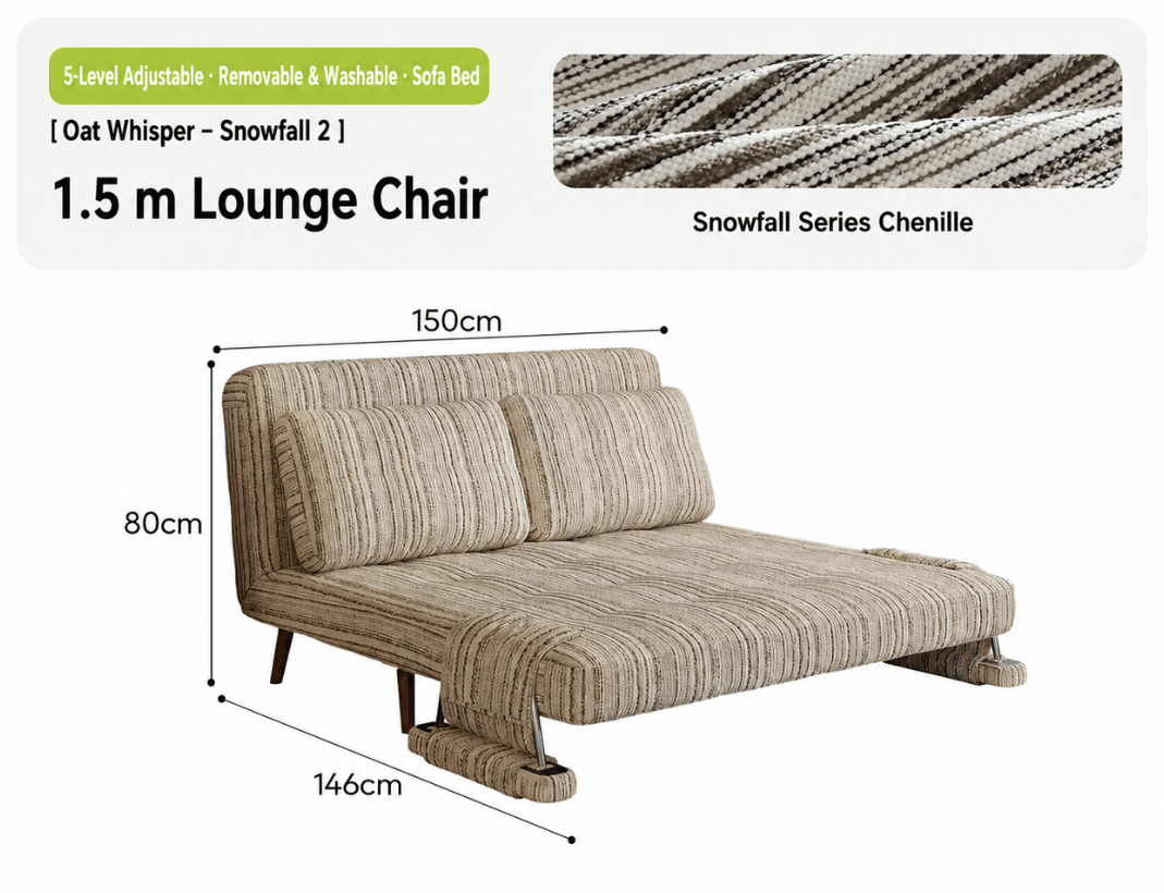 Convertible Striped Sofa Bed with Adjustable Recline & Removable Armrests - Androf