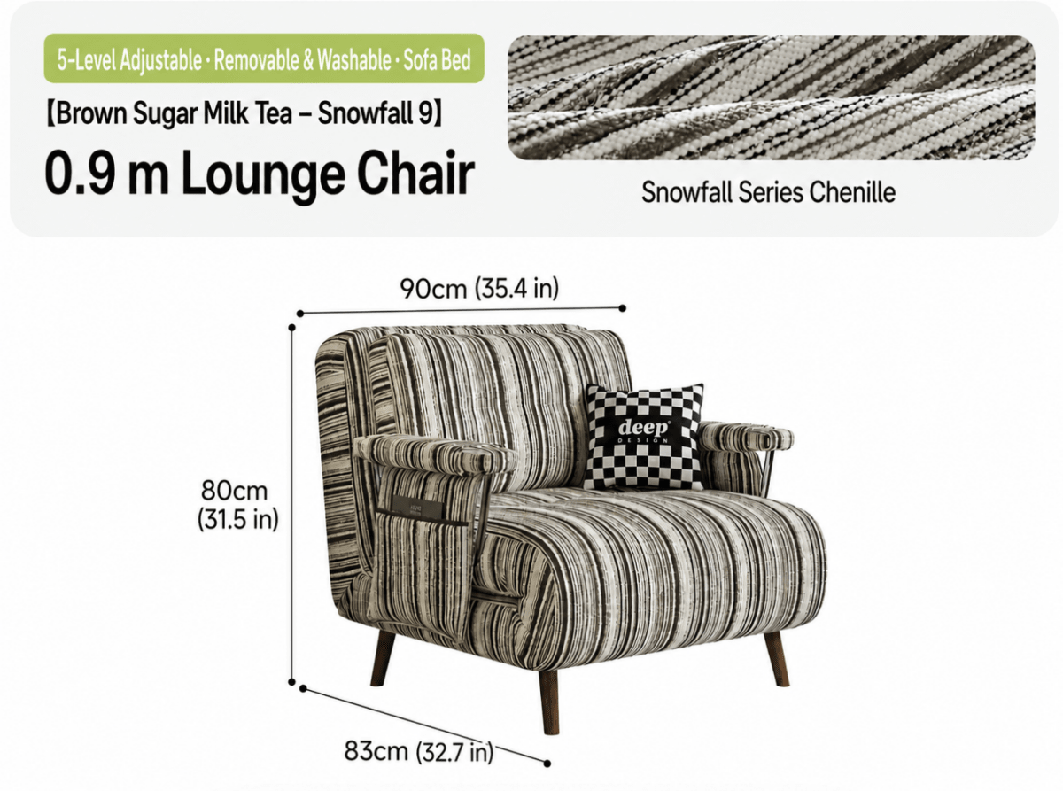 Convertible Striped Sofa Bed with Adjustable Recline & Removable Armrests - Androf