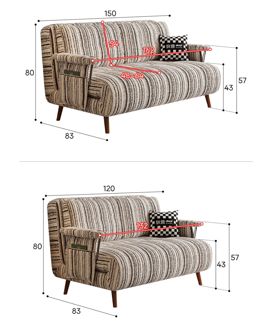 Convertible Striped Sofa Bed with Adjustable Recline & Removable Armrests - Androf