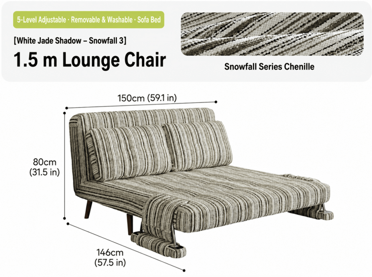Convertible Striped Sofa Bed with Adjustable Recline & Removable Armrests - Androf
