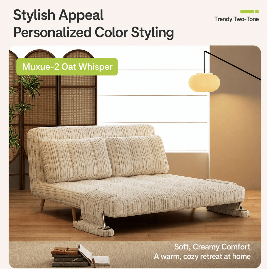 Convertible Striped Sofa Bed with Adjustable Recline & Removable Armrests - Androf