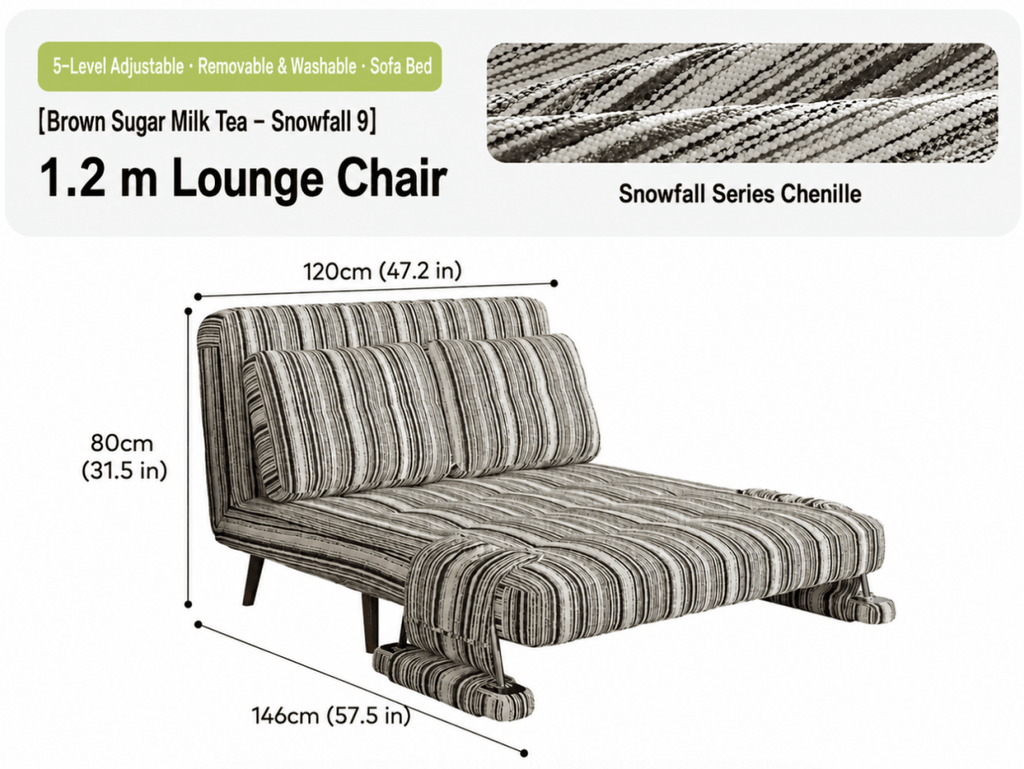 Convertible Striped Sofa Bed with Adjustable Recline & Removable Armrests - Androf