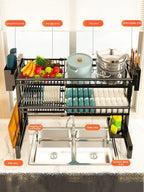Expandable 2 - Tier Stainless Steel Sink Dish Rack with Cutlery & Chopstick Holders - Androf