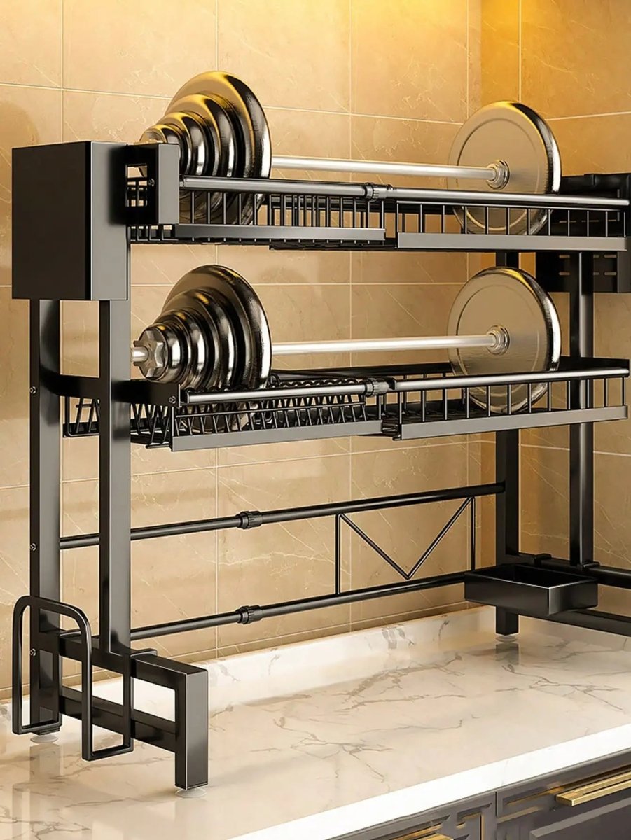 Expandable 2 - Tier Stainless Steel Sink Dish Rack with Cutlery & Chopstick Holders - Androf